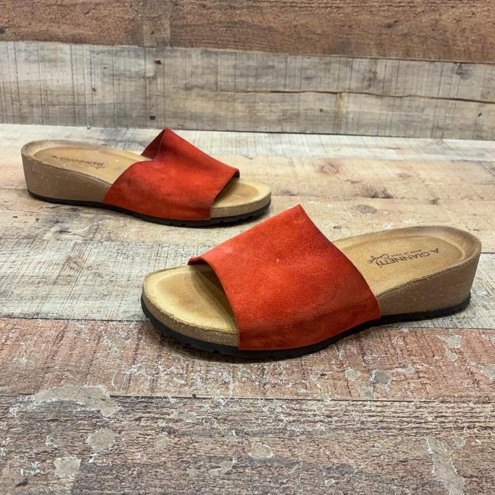 A. Giannetti Sandals Womens Size 9 Orange Suede Slide Wedge Comfort Italy Shoes